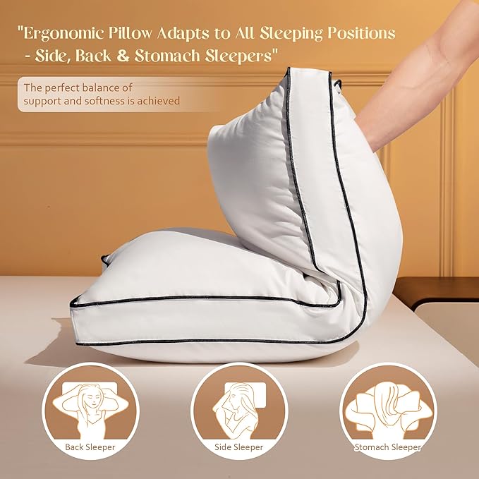 Feather Down Pillows Standard Size Set of 2 with Gusset, Luxury Hotel Collection Bed Pillow 2 Pack, Down Surrounded Gusseted Pillows for Sleeping, Fluffy for Side, Back Sleepers 20x24+2 in.