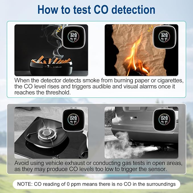 Portable Carbon Monoxide Detector,3-in-1 Rechargeable Co Monoxide Detector with Fahrenheit(°F/℃) & Humidity,Co Detector for Travel Camp Motor Home Basement Hotel