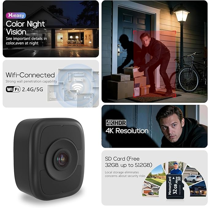 abetap 8MP 4K Window-Mounted Security Camera, Ultra-Clear Color Night Vision, Built-in Powerful Magnetic Mount, 24/7 Continuous Local Recording, No Subscription Required, Dual-Band 2.4G & 5GHz WiFi