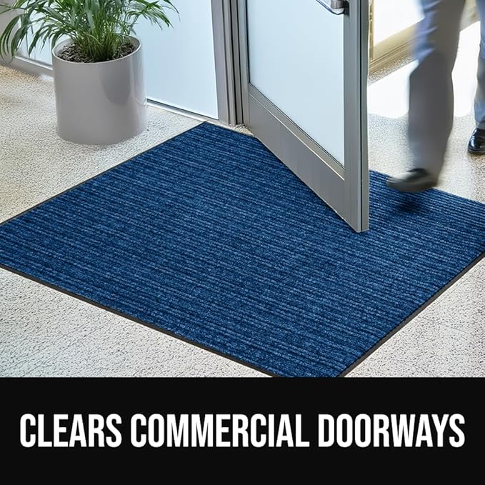 GORILLA GRIP Waterproof Traffic Guard Door Mat, Heavy Duty Entryway Mats, Strong Rubber Back Commercial Utility Rugs for Office Hallway, Garage Floor and Home, Low Profile Carpet Runner, 29x17, Blue