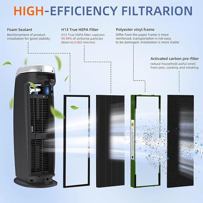 Pulluty FLT4825VO HEPA Toxin Absorber Filter B Replacement Compatible with G-Guardian Air Purifiers AC4825 AC4825E AC4825W AC4300 AC4800 AC4900 AC4850,2 H13 True HEPA Filters+8 Carbon Pre-Filters