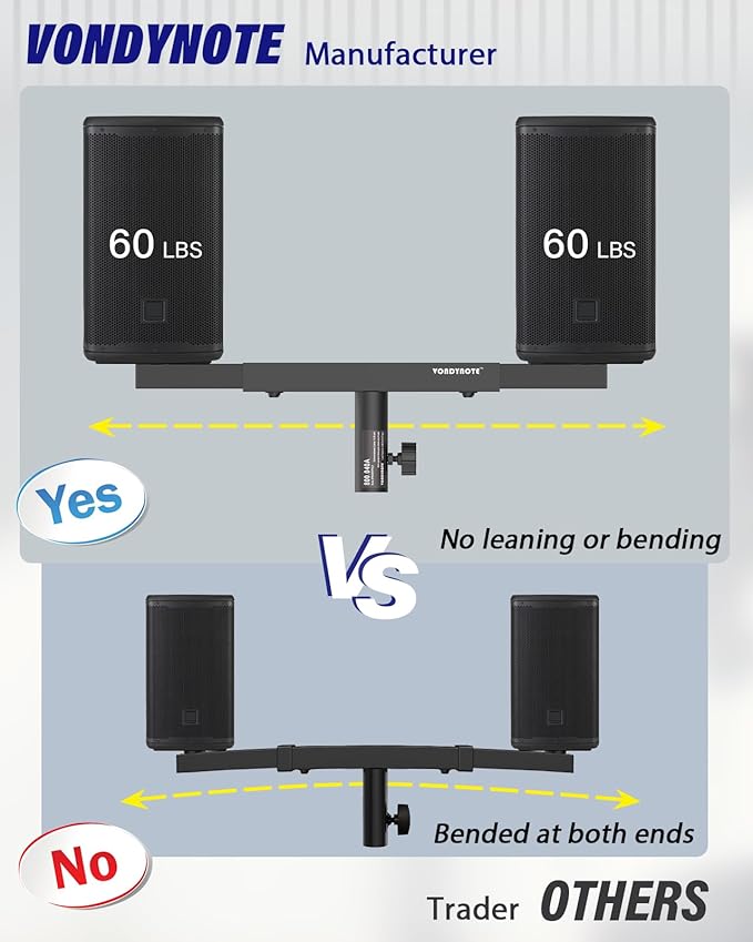 Vondynote Set of 2 Dual Speaker Mount Bar Mounting Fork Bracket Speaker Pole Width Adjustable