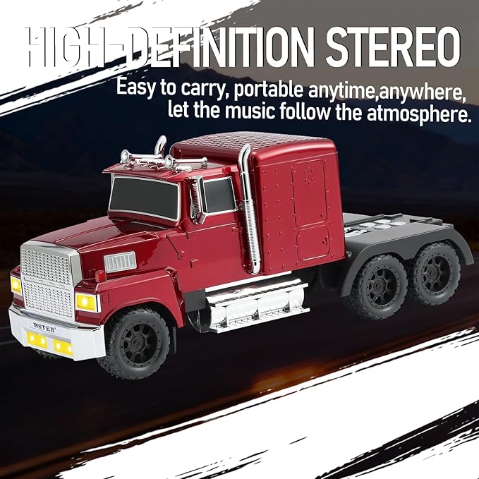 WSTER American Truck Bluetooth Speaker with HD Sound, TWS Pairing, LED Party Light, Operation Panel, Built-in Mic, Portable Car Model Speaker for Parties, Beach, Outdoor Activities (RED)