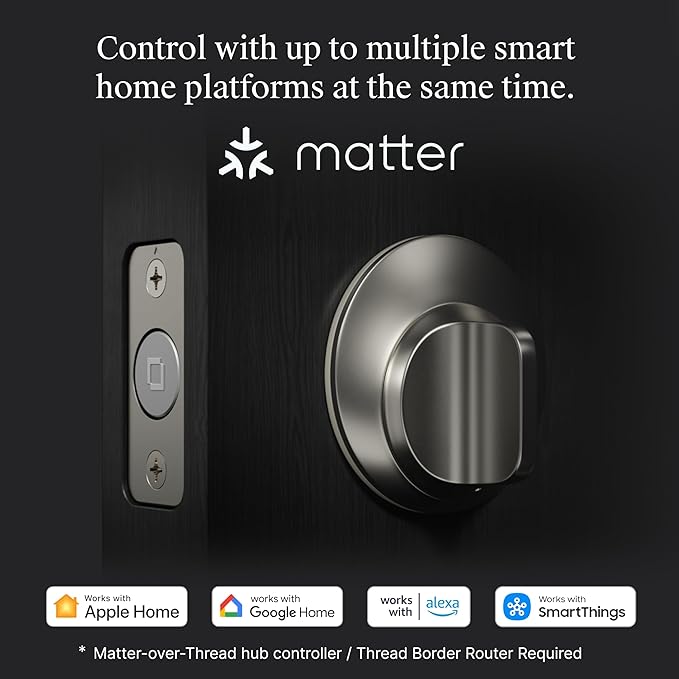 Level Lock (Matter) Smart Lock - World's Smallest, Most Beautifully Designed Matter-Over-Thread Deadbolt - Level App for iOS & Android | Works with Apple Home (Satin Nickel)