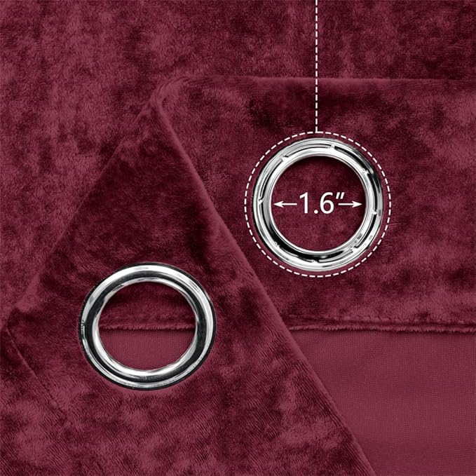 SMILETIME Burgundy Red Crushed Velvet Curtains 52x96 inch Luxurious Thermal Insulated Soundproof Drapes for Living Room Bedroom Office Soft and Durable Light-Filtering Window Treatments, 2 Panels