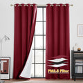 RYB HOME 4-in-1 Dust Filtering Soundproof Blackout Insulating Privacy Window Curtains for Nursery Bedroom Living Room Rivider Sound Absorption Sheet, Burgyndy Red, W52 x L95 inch, 2 Panels
