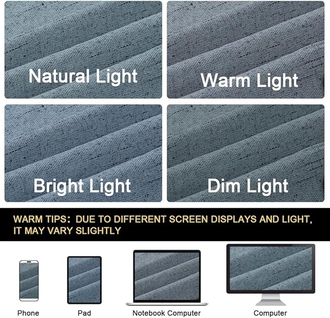 PrinceDeco 100% Black Out Curtains 64 inch Long 2 Panels Noise Reducing Curtains Full Room Darkening Linen Textured Window Drapes Thermal Insulated Panels for Living Room, 42 X 64 Inch, Stone Blue