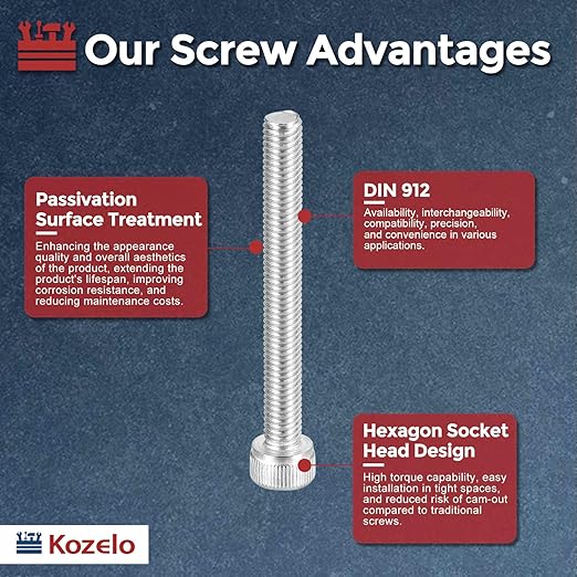 Kozelo 30pcs Socket Head Cap Screws - [M5-0.8 x 50mm] 304 Stainless Steel Allen Socket Drive for Electrical Motor 3D Printing Fan Engine Replacement Use, Silver