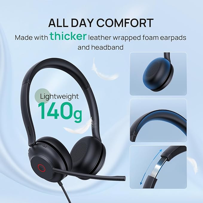 Yealink UH35 Wired Headset, USB Headset with Noise Cancelling Mic, Optimized for Skype and Zoom and Other Leading Conferencing Platforms, All-Day Comfort Design, Mute Button, Busylight