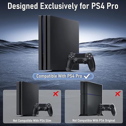 Wall Mount for PS4 Pro with Detachable 2 Controller Holder & Headphone Hanger Metal Wall Mount Stand Kit Mount on The Wall Or on The Back Of The TV, Compatible with PS4 Pro