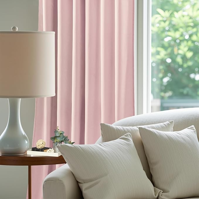 Baby Pink Velvet Curtains 96 Inches for Girls Bedroom, Thermal Insulated Super Soft Room Darkening Curtains Luxury Window Drapes for Living Room Nursery, Back Tab Rod Pocket, W52 x L96, 2 Panels