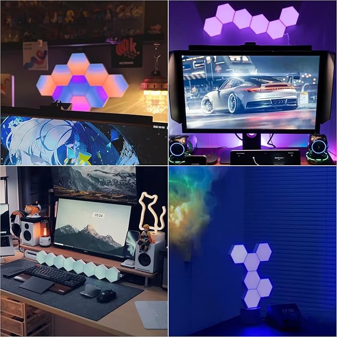 Vcwtty Hexagon Lights, Smart LED Wall Lights with Remote, 13 Colors Touch-Sensitive DIY Modular Assembled RGB Wall Panels, Hex Light with USB-Power for Autism, Game Room Decor, Party (10 Pack)