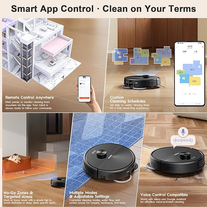 PGID Self-Emptying Robot Vacuum Cleaner, Robot Vacuum and Mop,FlexiArm Edge Mopping,5000Pa Suction, Dual Zero-Tangle System, Smart Obstacle Avoidance