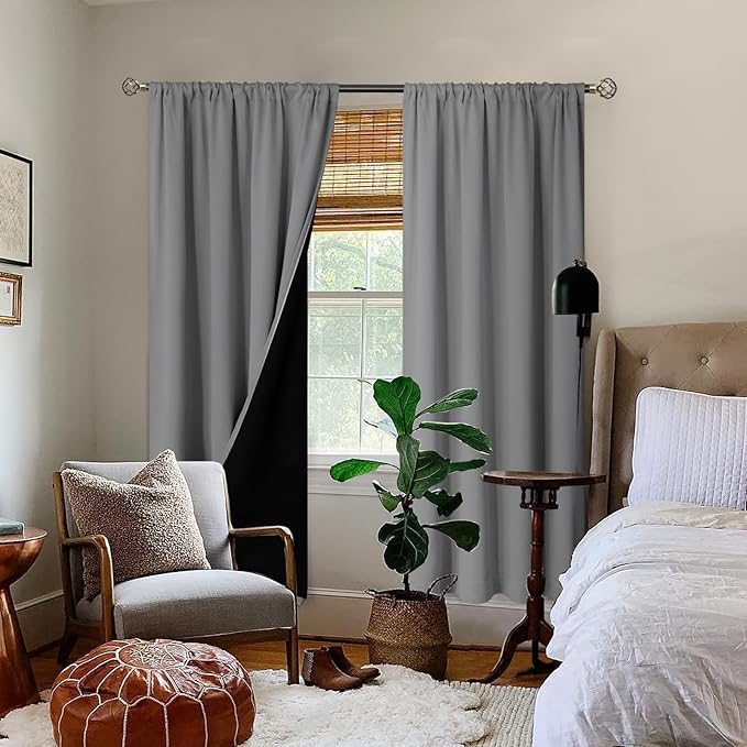 BGment 100% Blackout Curtains for Bedroom 84 Inch Length 2 Panels, Thermal Insulated Room Darkening Curtains Rod Pocket Soundproof Bedroom Living Room Window Curtains, Dove Grey, Each 52 Inch Wide