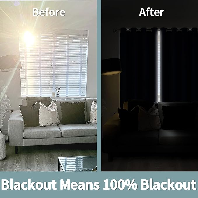 BGment Thermal Insulated 100% Blackout Curtains for Bedroom with Black Liner, Double Layer Full Room Darkening Noise Reducing Grommet Curtain (52 x 90 Inch, Navy Blue, 2 Panels)