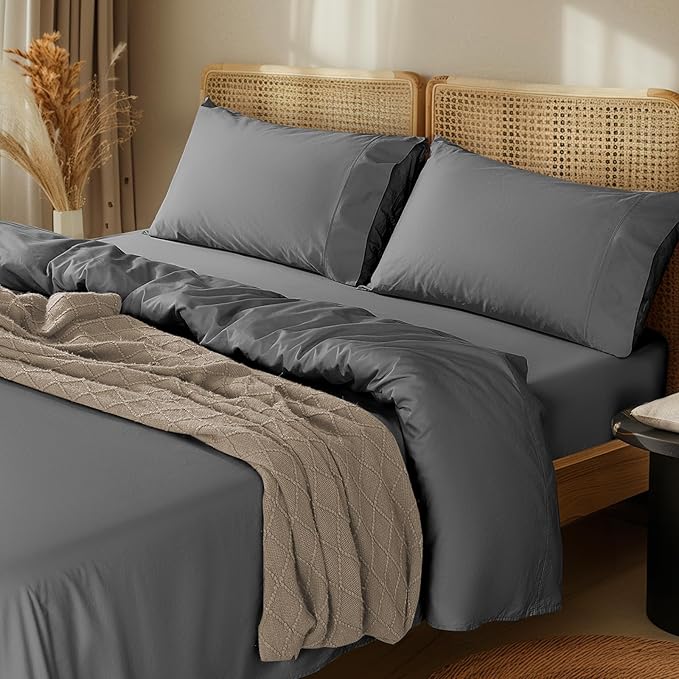 LBRO2M 1000 Thread Count 100% Egyptian Cotton Sheets Set Twin, 3 Piece Sets Bed Sheet Deep Pocket Sheet Set 16" Soft Comfortable All Season (Twin, Dark Grey)