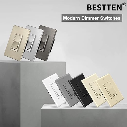 BESTTEN 5 Pack Matte Brown Dimmer Light Switch, Single Pole or 3-Way, Compatible with Dimmable LED, CFL, Incandescent and Halogen Bulb, 120VAC, UL Listed