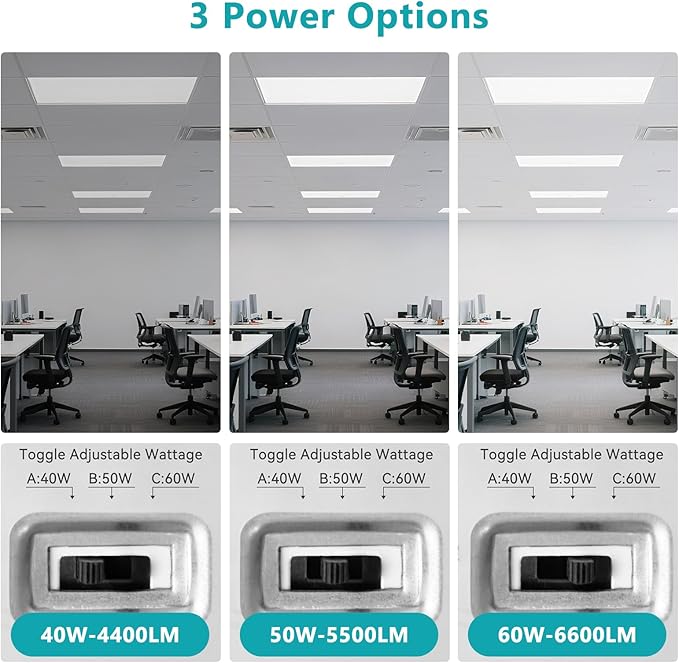 VocgoUU 2x4 LED Flat Panel Light for Drop Ceiling, 18 Pack, 6600LM, 0-10V Dimmable, 4CCT 3000K/4000K/5000K/6000K, Selectable 40W/50W/60W, ETL Listed, 100-277V, 5-Year Warranty