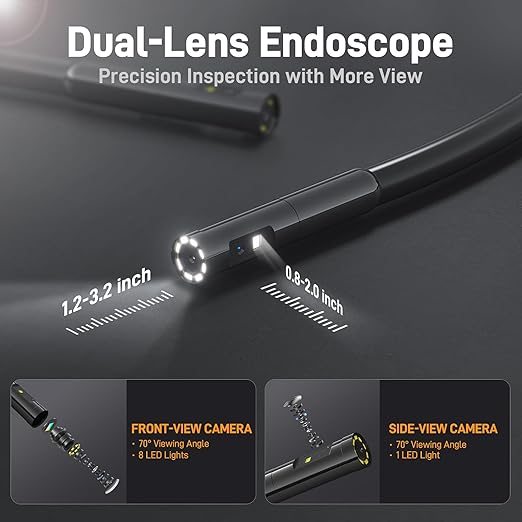 Teslong Dual Lens Endoscope with Light, Mechanic Borescope Inspection Camera, Fiber Optic Scope, Flexible Snake Probe for Automotive, HVAC, Wall & Home Inspections (16.5FT)