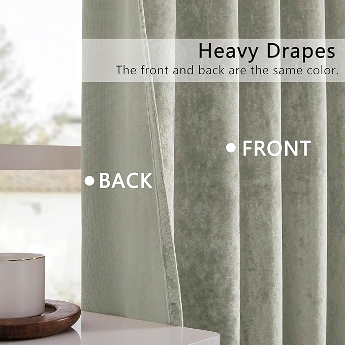 Silver Grey Crushed Velvet Curtains 52x96 inch Luxurious Thermal Insulated Soundproof Drapes for Living Room Bedroom Office Soft and Durable Light-Filtering Window Treatments, 2 Panels