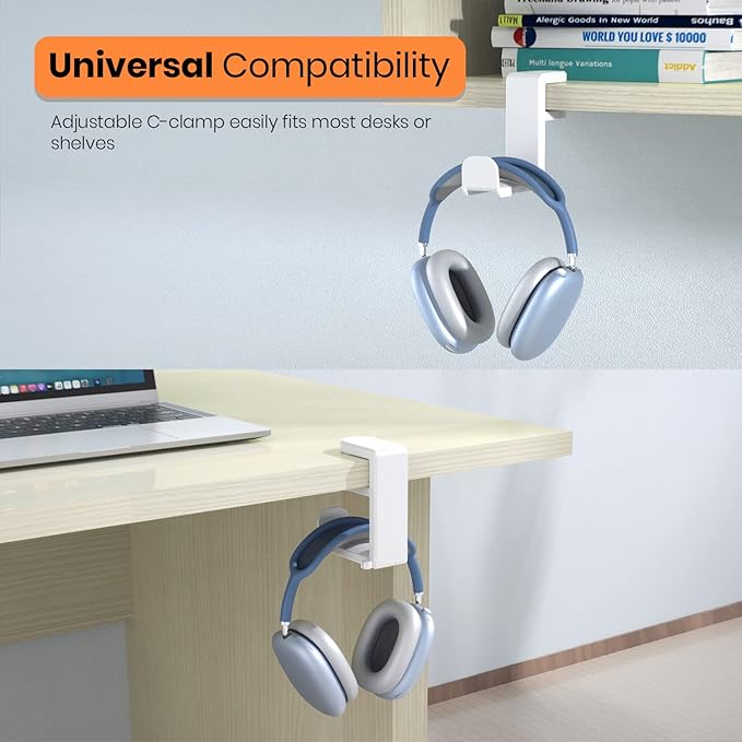 3in1 Rotating Headphone Holder - EURPMASK 3in1 PC Gaming Headset Holder w/Detachable Controller Holder, Adjustable Clamp-on Headset Stand,Headphone Hanger Hook Under Desk w/Cable Clip Organizer