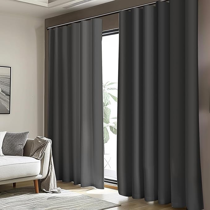 Room Divider Blackout Curtain Track Curtains Wall Dividers Panels Screen for Living Rooms Bedroom Office Privacy Partition Separation, W150 × L108 Inch,1 Panel, Black