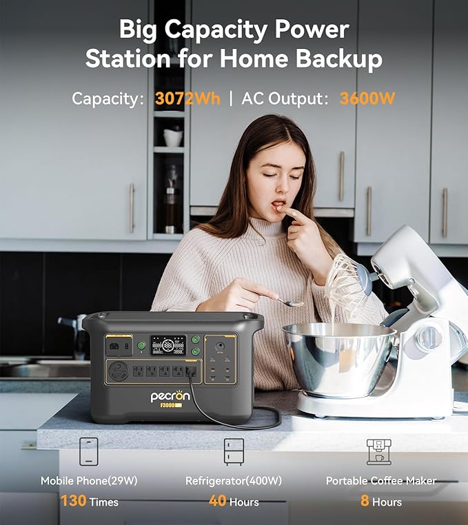 Pecron Portable Power Station F3000LFP with 3072Wh EP3000-48V Extra Battery, 3072Wh Solar Camping Generator, 3600W Solar Generator for RV, Home Use, CPAP (Total 6144Wh Generator Kit)