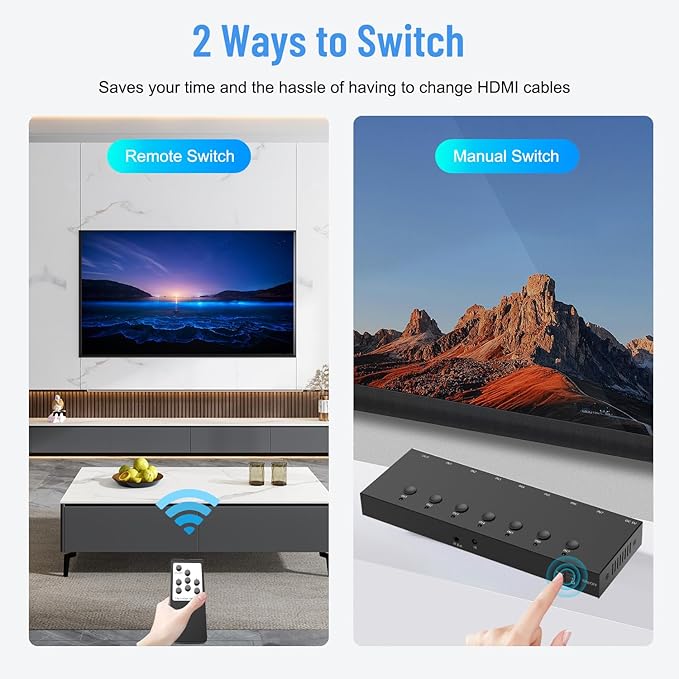 RuiPuo 7Port HDMI Switcher 4K@60Hz 7In 1Out HDMI Selector with IR Remote Supports Full HD 4K/1080P/3D & HDCP2.2 for Switch,Xbox,PS4/PS5,Fire Stick,Roku,Apple TV etc.
