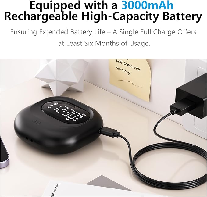 Mesqool Vibrating Alarm Clock for Heavy Sleepers, Battery Operated Rechargeable Bed Shaker Under Pillow, Weekday/Weekend Dual Alarms, Wireless, Cordless, Travel Digital Clock for Hearing-impaired