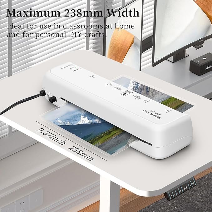 Mas & Pro Thermal Laminator Machine 9 Inch with 40 Laminating Sheets, Hot & Cold, Anti-Jam, Fast Warm-Up, 2-Roller, Portable for Home Office School, Letter Size/A4/A5/A6/Photo/Document, White