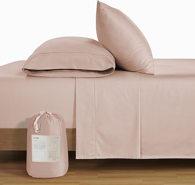 LANE LINEN 600 Thread Count Full Sheets Set 100% Mercerized Cotton, Soft and Comfy Sateen Weave, Luxury Hotel Style Thick Bed Sheets & Pillowcases Set, Machine Wash, Z Hem top Sheet - Sepia Rose