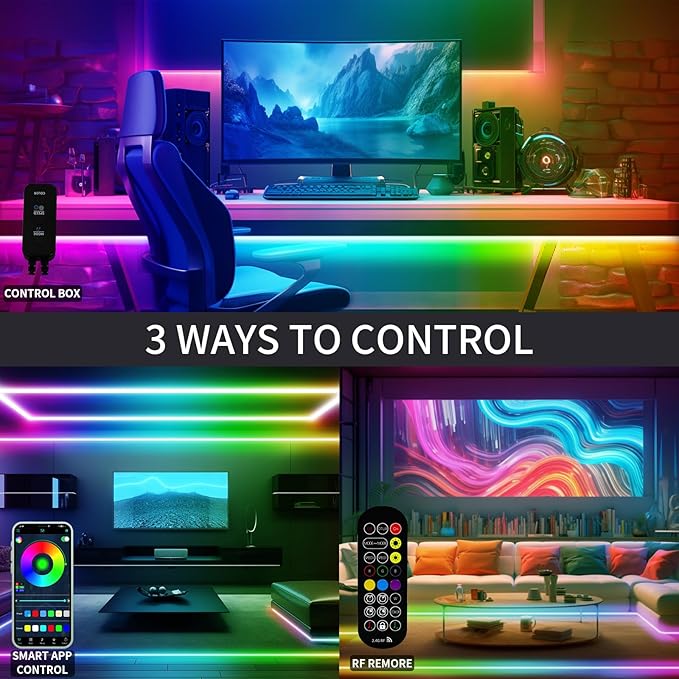 BUNACET 40ft COB RGB+IC LED Strip Lights, Bright Dream Color COB LED Light Strip with RF Remote App Control Music Sync Color Changing for Game Room Bedroom Kitchen Lighting Home Decor（2 Rolls）