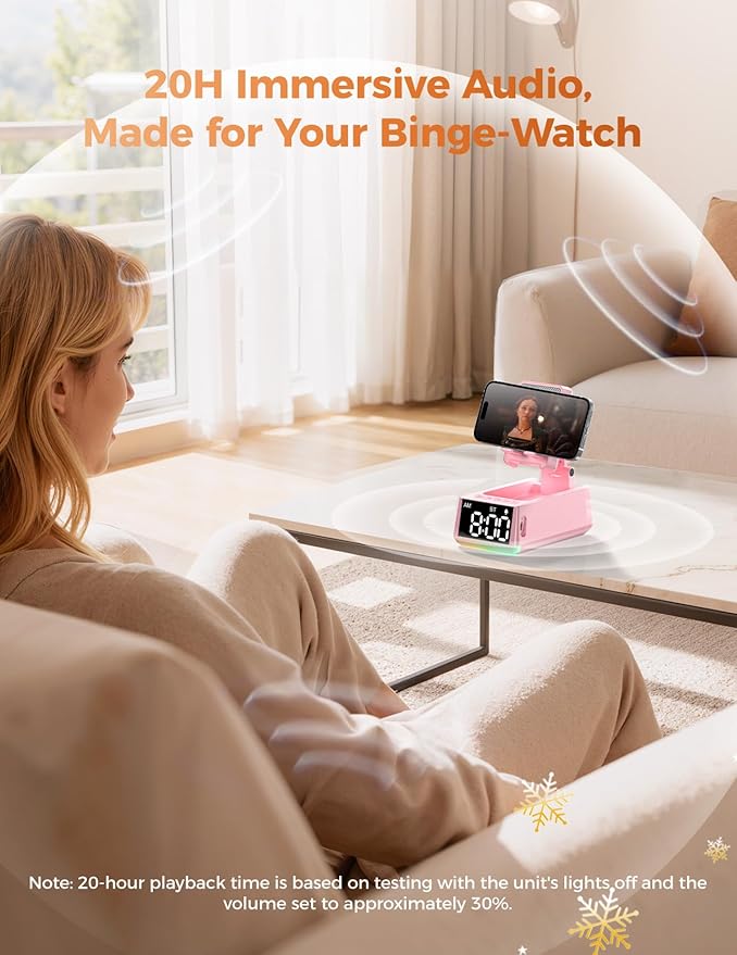 Bluetooth Speaker Birthday Gift for Women:Induction Cell Phone Stand HD Sound Valentines Gifts For Her Adult Teen,Anti-Slip Phone Holder Kitchen Gadget Women Mom Wife Girlfriend Galentines(Pink)