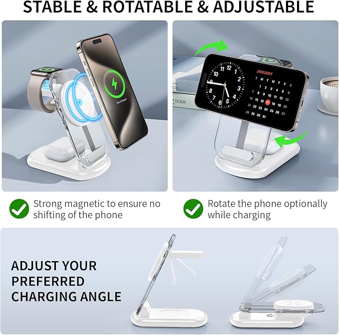 RYND 2026 Travel Wireless Mag-Safe Fast Charging Station,Magnetic 3 in 1 Charger with Light for iPhone16 15 14 13 12 Pro Max Plus,Apple Watch Series & Air pods 4 3 2 Pro-Gifts for Wife & Husband(Cyan)