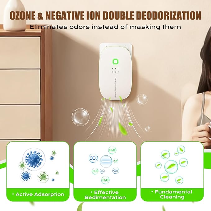 Cat Litter Deodorizer 99% Ozone Odor Eliminator Negative Ion 2-IN-1, Plug In Ionic Air Purifier Filter-free Quiet Portable for Home, Pets, Kitchen, Toilet, Wardrobe, Shoe, Garage Room