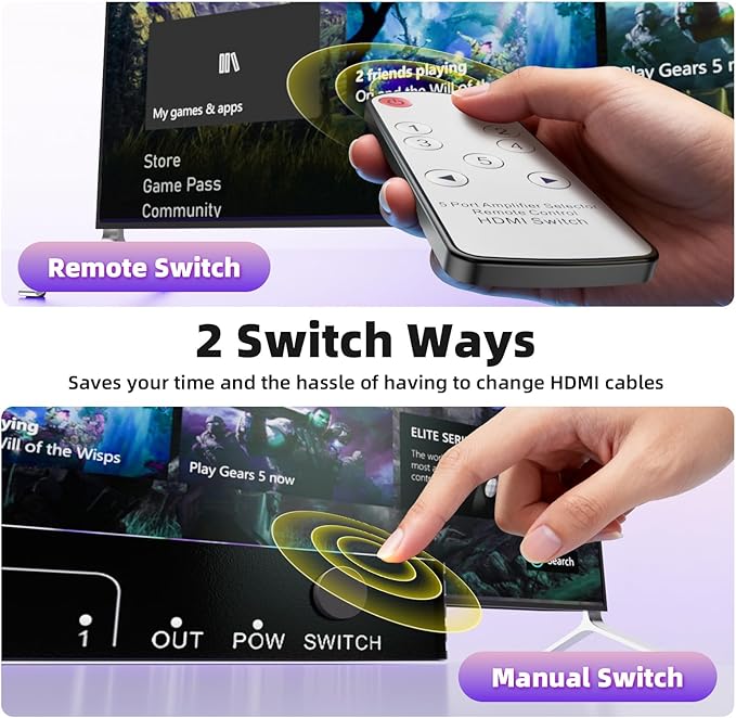 ALYYDBG 8k@60Hz HDMI 2.1 Switch 5 in 1 Out Supports 4K@120Hz HDR10+ HDCP 2.3 VRR, HDMI Switch Compatible with PS4/5 Xbox Nienteen Swtich Roku Fire Stick Apple TV to Connect Your TV Monitor Projector