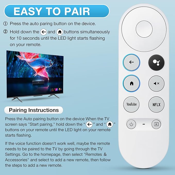 Replacement for Google-Chromecast-Remote, for Chromecast with Google TV Remote 4K/HD & Google TV Streamer 4K(Only for Snow Chromecast Google)