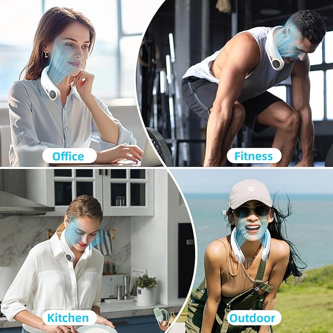 Portable Neck Fan,Hands Free Personal Wearable Bladeless Fan,6000mAh USB Rechargeable,360° Cooling,LED Display,4-Speeds,Birthday Gifts for Men Women Dad Mom,Valentines Day Gifts for Her Him (White)