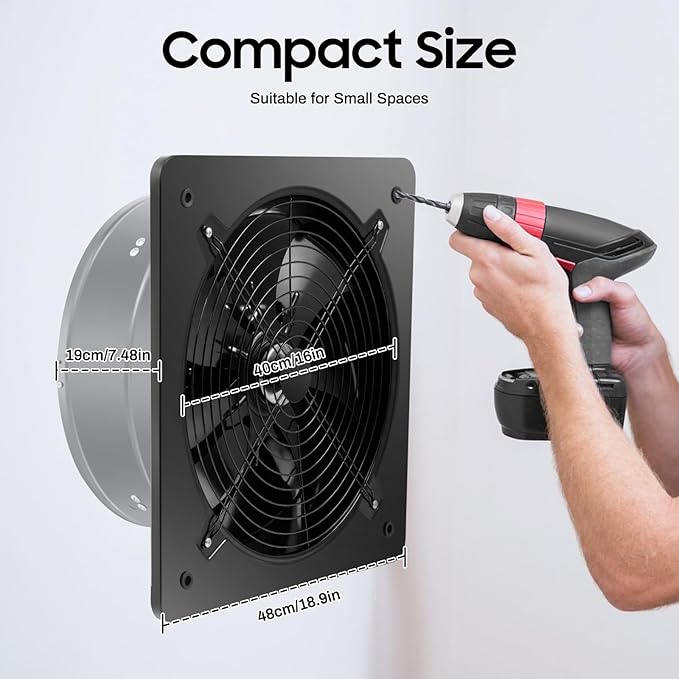 PureLinensliey 16 inch Industrial Fan, High Airflow Ventilation Exhaust Fan, Window Exhaust Wall Mounted Ventilation Basement Extractor Industrial Fan for Home Garage Office Commercial Use
