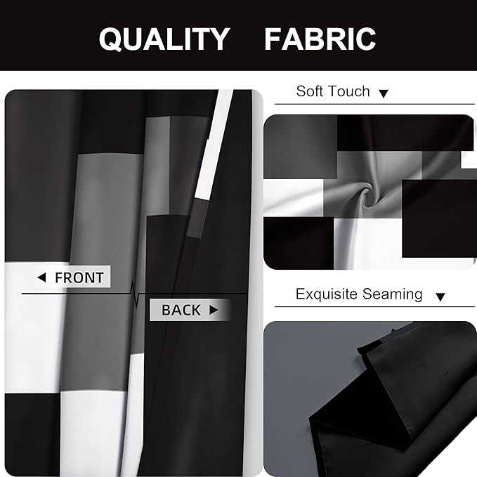 Black Grey 100% Blackout Curtains 52 inch Length 2 Panels Set White Grey Modern Abstract Geometric Drapes for Kitchen Black Out Curtains Insulated Room Darkening Small Window Curtains, 52Wx45L