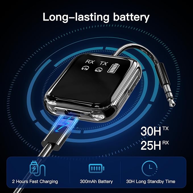 Bluetooth 5.4 Transmitter Receiver, Low-Latency for Gaming/TV/PC/Gym,2-in-1 Dual Mode for 2 Devices,Ideal for Airplane Travel, aptX Adaptive HD Audio, Wear-Resistant Ultra-Ceramic