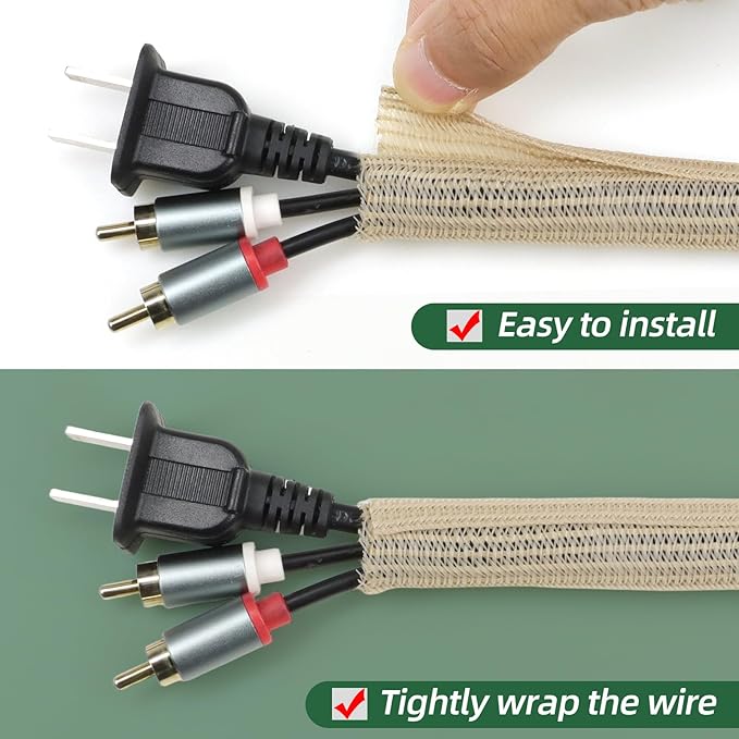 Split Wire Loom Tubing, Cable Protector Sleeve, Braided Cable Management for TV/Computer/Home Theater/Engine Bay, Cord Protectors from Pets No Chew (Wood Color, 1.26"-25ft)