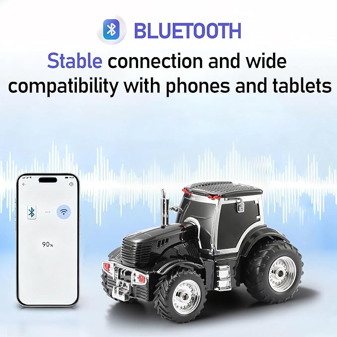 Tractor Head Bluetooth Speaker – unique Bluetooth car speaker with HD stereo, TWS pairing, LED party lights, portable wireless outdoor speaker, car model decoration, and a great gift for men(Black)