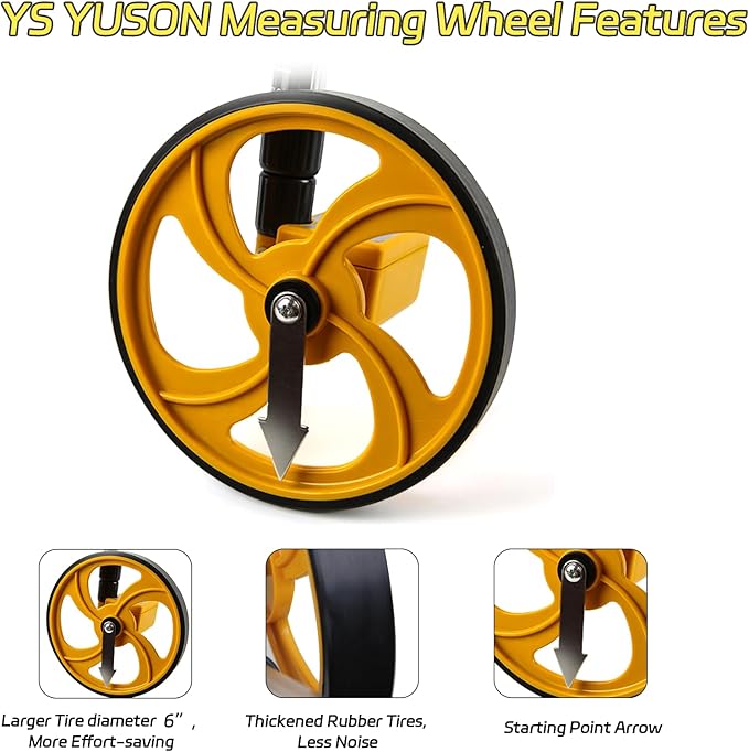 YS YUSON 6 Inch Measuring Wheel Complete Kit with 20 Marking Flags, 16.4ft Tape Measure & Canvas Bag - Foldable Precision Distance Roller, Up to 10,000 Ft, ±0.3% Accuracy, One Key to Reset