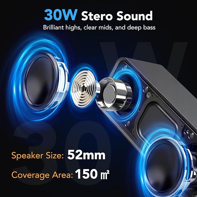 IKT Portable Bluetooth Speaker with Lights x Stocking Stuffers, 30W Loud Stereo Sound, Bluetooth5.4, Enhanced Bass,30H Playtime, TWS Pairing, IPX7 Waterproof, Speakersfor Home/Party/Outdoor