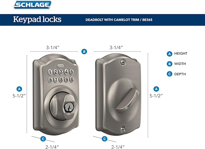 SCHLAGE BE365 CAM 622 Keypad Electronic Deadbolt, Matte Black