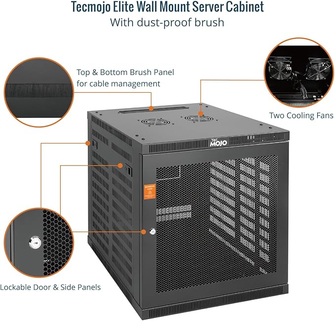 Tecmojo 12U Wall Mount Rack Cabinet, Heavy-Duty 176 Lbs High Load Capacity, 19” Enclosed Server Network Rack with 2 Colling Fans, Mesh Door, 23.6” Deep – Elite Collection