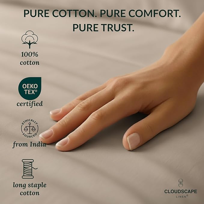 Cloud Scape Linen 100% Egyptian Cotton Sheets Twin Size, 3 Pieces Luxury Bedding Set, 400 Thread Count,Hotel Quality, Silky Soft, Breathable and Durable, Deep Pockets up to 15, Taupe