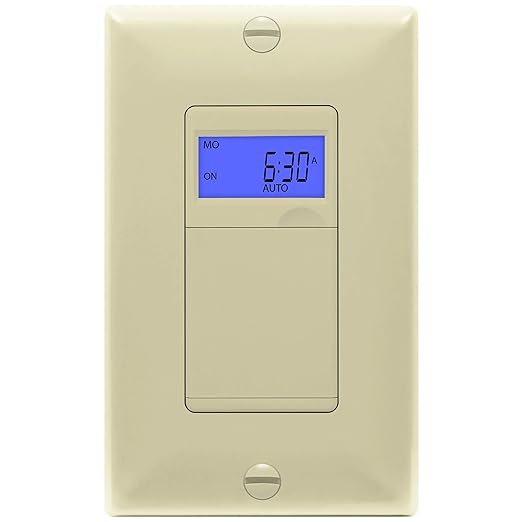 Enerlites 7 Days Digital in-Wall Programmable Timer Switch for Lights, Fans, and Motors, Single Pole, Neutral Wire Required, 7-Day 18 ON/Off Timer Settings, with Blue Backlight, HET01, Ivory