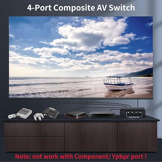 RCA Switch 4 in 1 Out Composite Video L/R Audio Selector Box 4X1, BolAAzuL 4-Way RCA Switcher - 4 Port AV Selector Switch - Plug & Play for Wii PS2 Xbox DVD STB HDTV